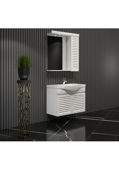 Lilyum Banyo Dolabı Takımı 65Cm Panjur Balon Kapak Komple Beyaz Lilyum Banyo Dolabı Takımı 65Cm Panjur Balon Kapak Komple Beyaz
