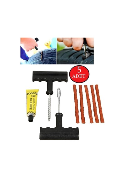 Jouis Lastik Tamir Kiti Profesyonel Oto Lastik Tamir Kiti - 5 Adet Fitilli Ve Solüsyonlu Tubeless Patlak Lastik Yama Se