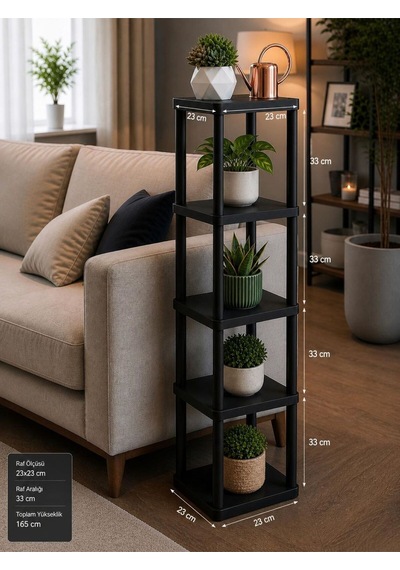 Sakura 5 Katlı Çiçeklik Saksılık Siyah