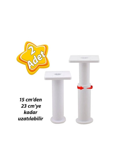 2 Adet Modül Ayarlanabilir Destek Ayağı 15 X 23 Cm Beyaz Ayak Mobilya Kanepe Baza Koltuk Ünite Ayakları