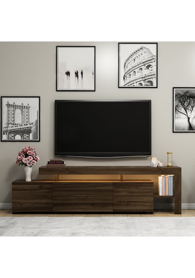 Beliz Modern LED Işıklı 3 Kapaklı, Raflı TV Sehpası – 192 cm, Ceviz Beliz Modern LED Işıklı 3 Kapaklı, Raflı TV Sehpası – 192 cm, Ceviz