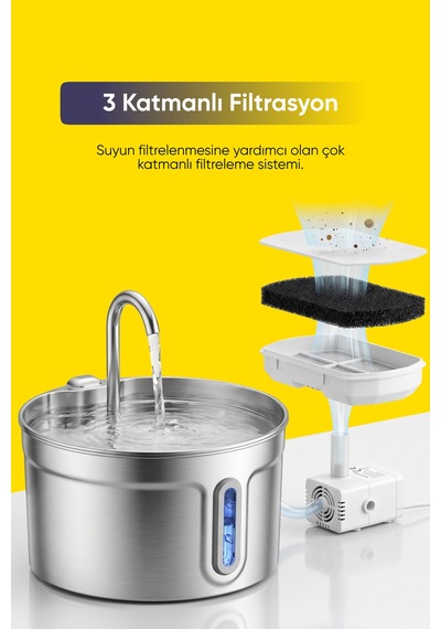 Aqua Pure Otomatik 2.2 L Kedi Köpek Su Pınarı Su Çeşmesi Ultra Sessiz Pd-s101