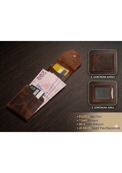 Aldorya %100 Hakiki Crazy Deri Minimalist Akıllı Cüzdan Fonksiyonel Ve Şık Tasarım Unisex Taba