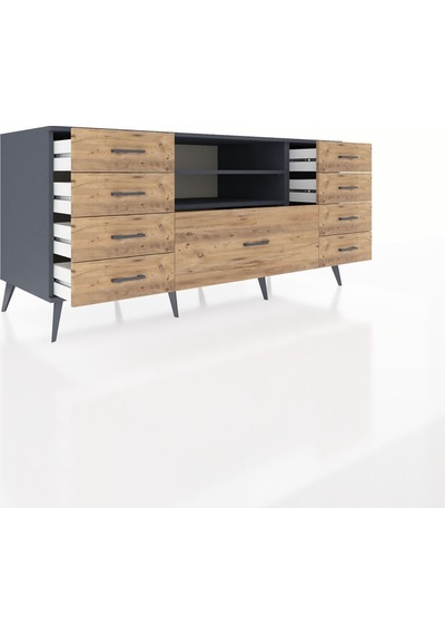 Kronos Konsol 2 Raflı 9 Çekmeceli 176x59x83 Antrasit-antrasit/çam Antrasit/çam Kronos Konsol 2 Raflı 9 Çekmeceli 176x59x83 Antrasit-antrasit/çam Antrasit/çam