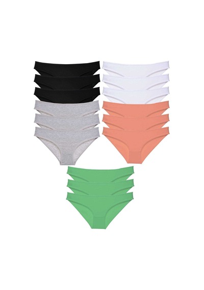 Royaleks 15 adet Süper Eko Set Likralı Kadın Slip Külot Siyah Gri Beyaz Pudra Yeşil RYL-EKO15037 Çok Renkli