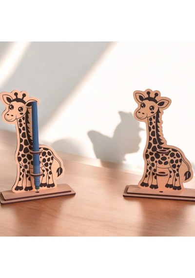 Boyanabilir Ahşap Zürafa Kalemlik - 3mm Mdf Lazer Kesim Hobi Seti 10 Adet
