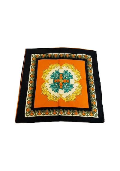 Tikitonki Çiçek Desenli Oranj Saten Eşarp - 90x90 Oranj Oranj