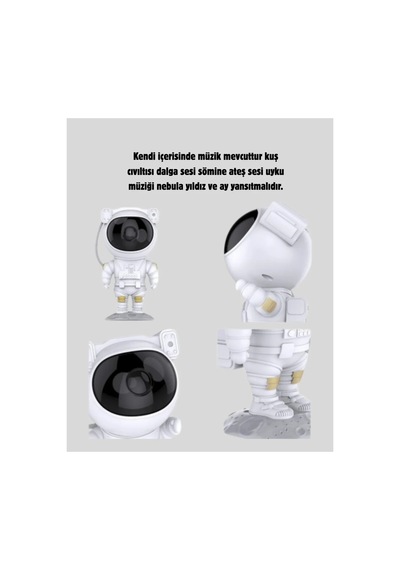 Bluetooth Müzikli Astronot Projeksiyon Lambası Yıldız Ve Ay Efektli Standart Standart