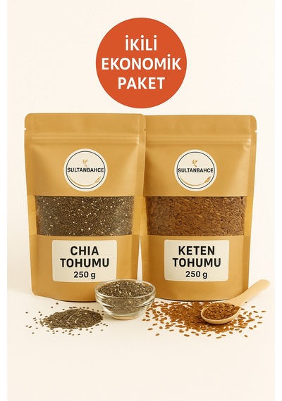 Sultanbahçe Chia Çiya Tohumu 250 Gr + Keten Tohumu 250 Gr Doğal, Katkısız Süper Besin Seti