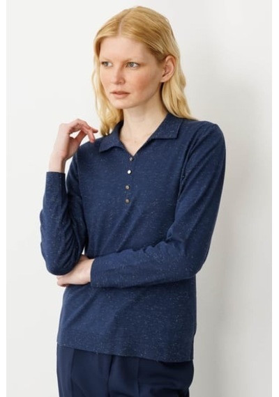 Kadın Polo Yaka Angelina Basic Bluz Desen Lacivert