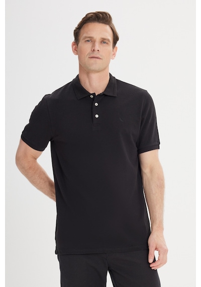 AC&Co / Altınyıldız Classics Erkek Slim Fit Dar Kesim Polo Yaka %100 Pamuk Kısa Kollu Tişört Siyah