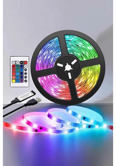 Yeni Nesil Rgb Işıklı 10metre Şerit Led Kumandalı Şarj Edilebilir Açık Mavi