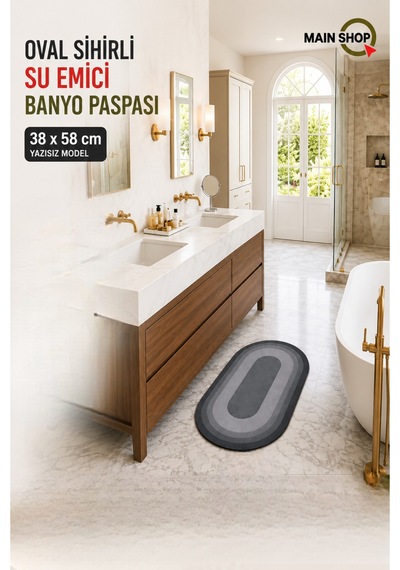 Mainshop 38x58 Cm Kaymaz Tabanlı Su Emici Banyo Ve Mutfak Paspası M-60 Siyah