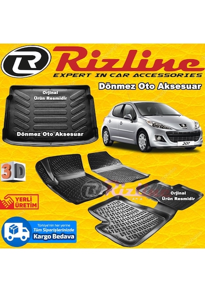Peugeot 207 3D Paspas+Bagaj Havuz Siyah Hb 2006-2012 Aras Rizline