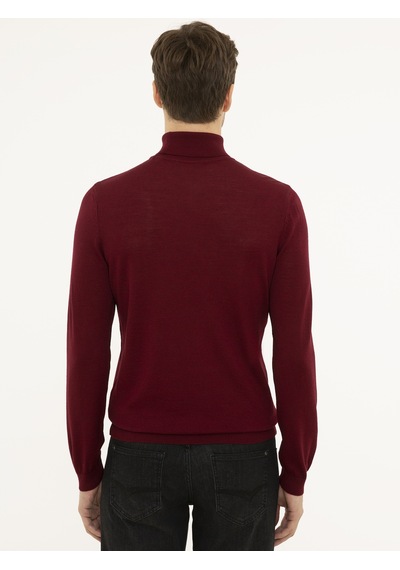 Cacharel Bordo Slim Fit Balıkçı Yaka Basic Triko Kazak Kırmızı