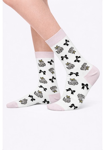 Carnaval Socks Çoklu Kedi Desenli Beyaz Unisex Soket Çorap 2000386