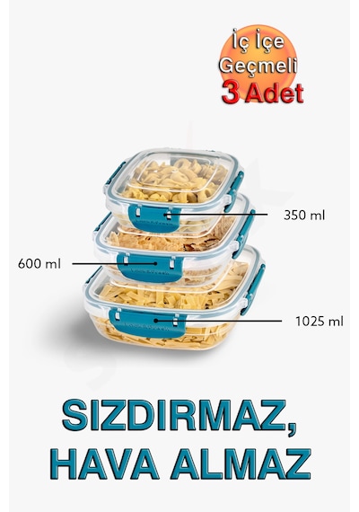 Lock&fresh Master Kare Saklama Kabı 350,600,1025 Ml Üçlü Set Mavi