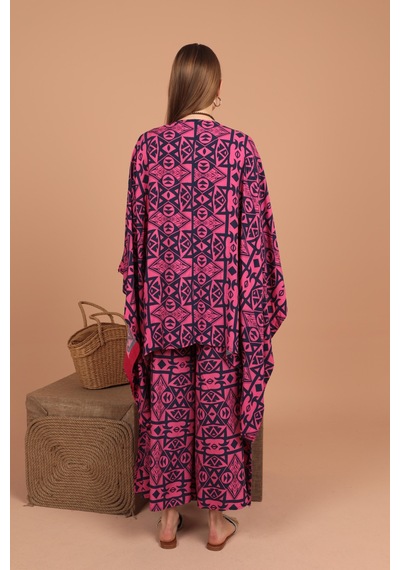 Chıcnhappy Empirme Viskon Kumaş Kadın Kimono Takım 24vl9330133 Fuşya