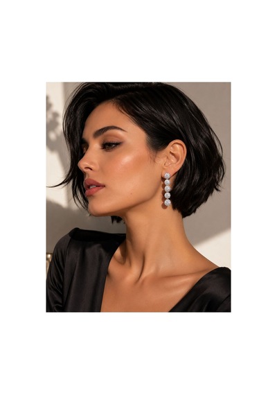 Zirkon Taşlı Beş Sıra Sallantılı Küpe Gümüş - 888595721 Gümüş