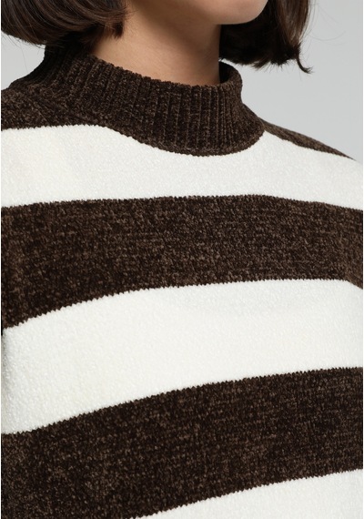 Colin's Colins Regular Fit Yarım Balıkçı Yaka Çizgili Kadın Kahverengi Kazak Cl1082218 Q1.v1 Brw