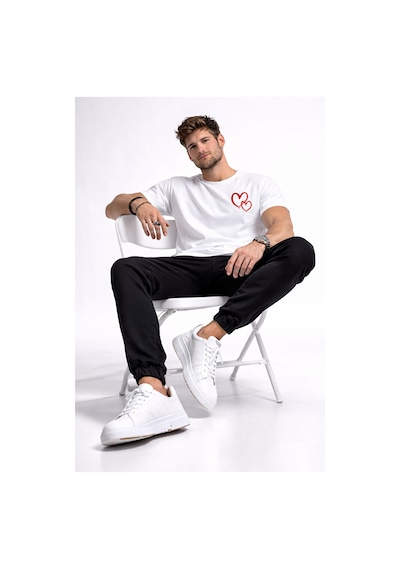 Sevgili Kombini Kalp Baskılı Oversize Çift Tişört Unisex Uyumlu P Beyaz