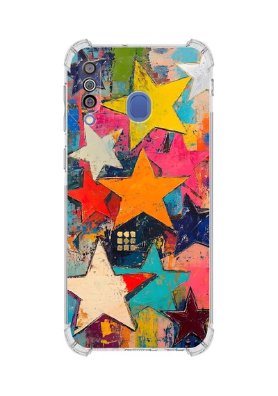 Printify Samsung Galaxy M30 İle Uyumlu Düşlerin Dansı Serisi Yıldız Dansı Tasarımlı Uv Baskılı Köşe Korumalı Antişok Kılıf Şeffaf