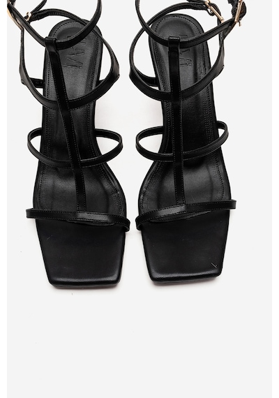 Luvishoes Vıento Siyah Cilt Bantlı Kadın İnce Topuklu Ayakkabı Siyah