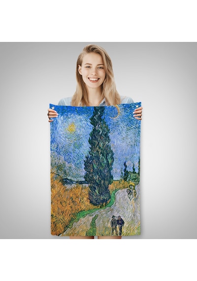 Vincent Van Gogh - Selvili Ve Yıldızlı Yol Duvar Örtüsü - Road With Cypress And Star-7443