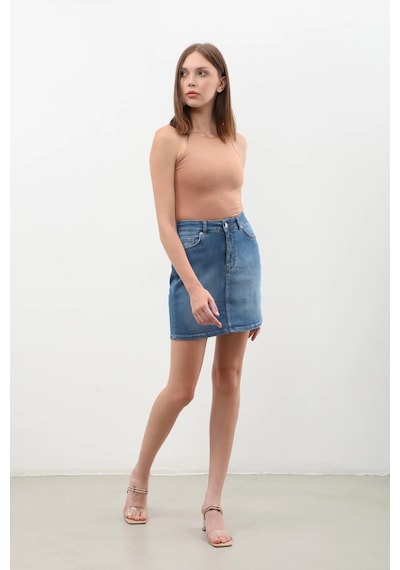 Banny Jeans Kadın Mavi Mini Jean Etek Mavi L