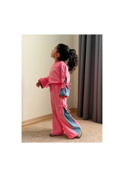 Toikids Kız Çocuk Kot Ve Fiyonk Detaylı İkili Takım Pembe