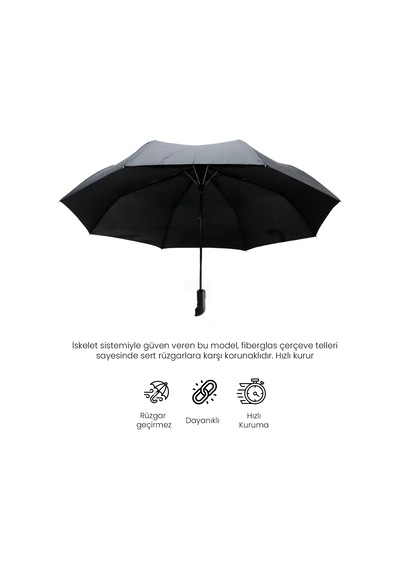 Biggdesign Moods Up Premium Gri Otomatik Şemsiye, Rüzgara Dayanıklı, Hızlı Kuruyan, Hafif, Kılıflı Çok Renkli
