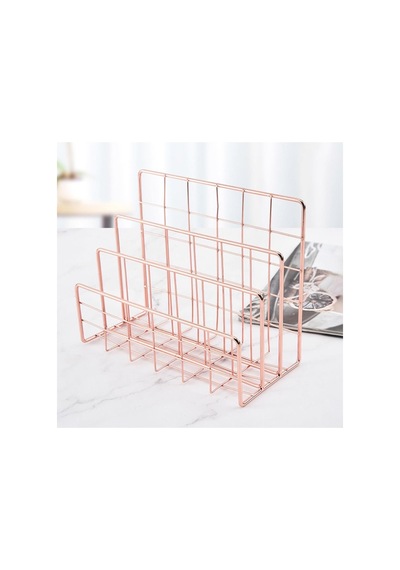 Bronz Bölmeli Metal Dergi Rafı Rose Gold Rose Gold