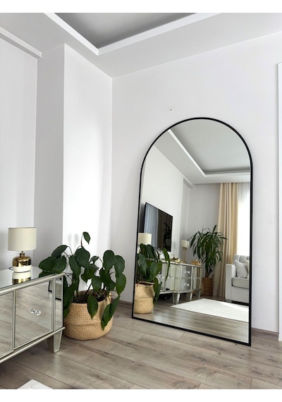 Effe Siyah Metal Çerçeveli 180x100 Cm Ayaklı Oval Boy Aynası