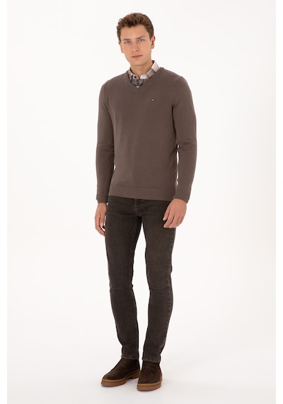 U.S. Polo Assn. Erkek Slim Fit V Yaka Vizon Basic Kazak 50313668-VR052