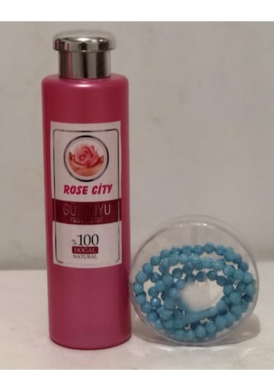 RoseCity Doğal Gülsuyu 380 ml Gri Kapak Alana RoseCity Gül Kokulu 99lü Bebe Mavi Namaz Tesbih Hediye