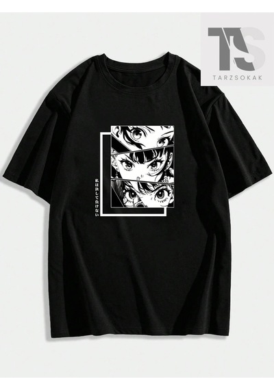Tarzsokak Erkek Çiçek Slogan Baskılı T-shirt Siyah