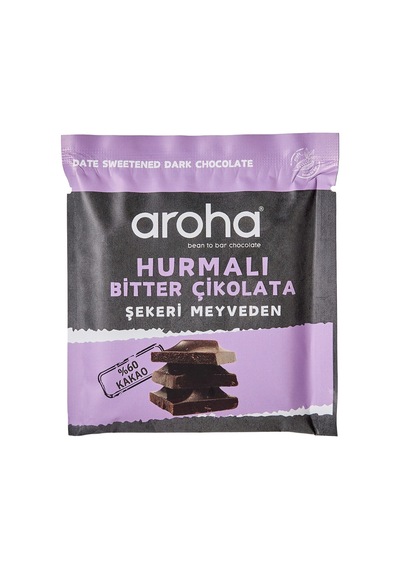 5 Adet Aroha Şeker İlavesiz %60 Kakao Hurmalı Bitter Çikolata 40 G