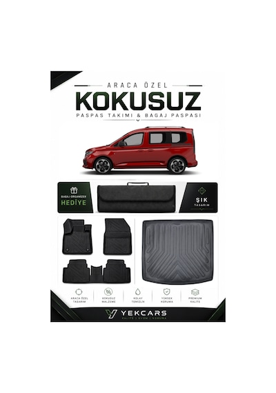 Ford Connect 2024 Model Aracınıza Özel 4d Karbonlu Kauçuk Paspas Takımı Ve Bagaj Havuzu