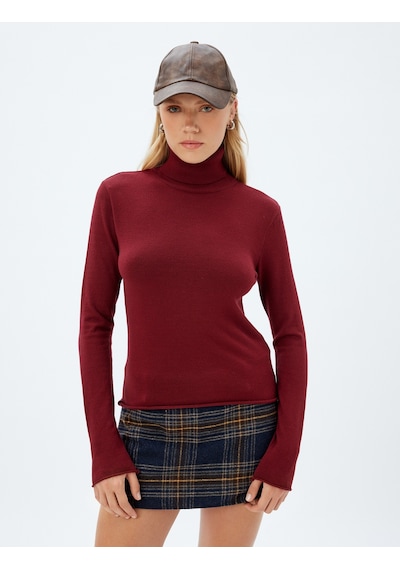 Koton Balıkçı Yaka Triko Kazak Uzun Kollu Slim Fit Bordo 5wak90412ht Bordo