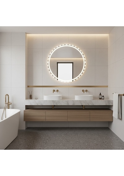 90x90 Cm Luna Dot Led Banyo Aynası Dimming Touch Sensörlü Günışığı 3000k Sarı