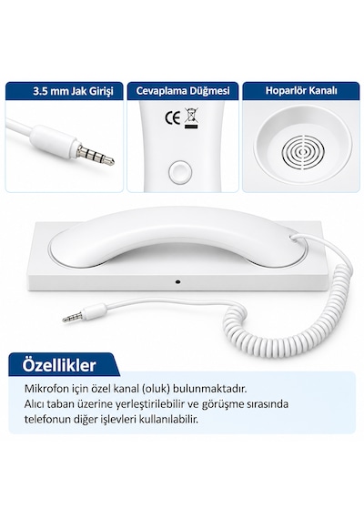 Powermaster Retro-nostaljik 3.5mm Girişli lik Beyaz Telefon Ahizesi