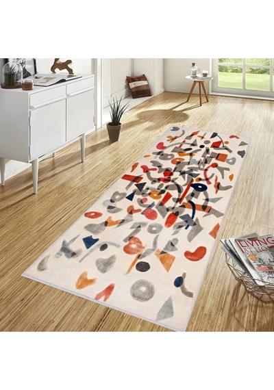Eliana Home Baskılı, Yıkanabilir Kaymaz Taban Salon Halısı Eli1670 Bej