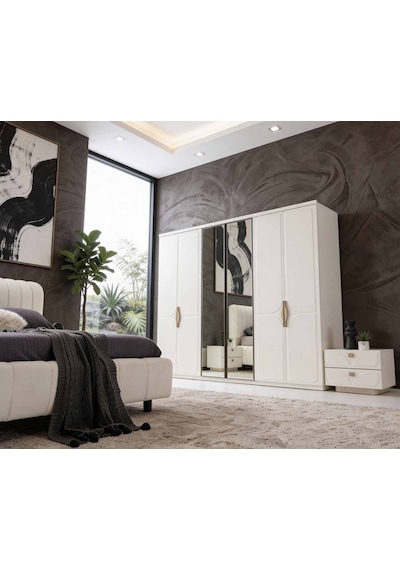 Solis Tamamı Mdf 6 Membranlı Kapaklı Reflekte Camlı Gardırop Dolap Beyaz