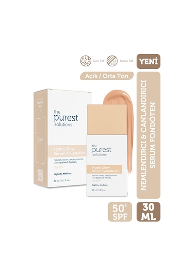 The Purest Solutions Nemlendirici & Canlandırıcı Serum Fondöten SPF 50+, 30 ml – Açık / Orta Ton