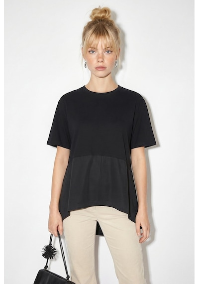 Shade Kadın Garnili Asimetrik Kesim Oversize Basic T-shirt 1069 60286252 - Siyah