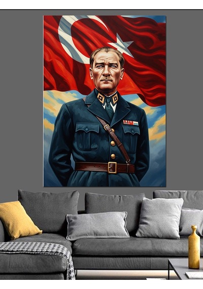 Mareşal Üniformasıyla Atatürk Ve Bayrak Dekoratif Kanvas - Mdf Ahşap Tablo