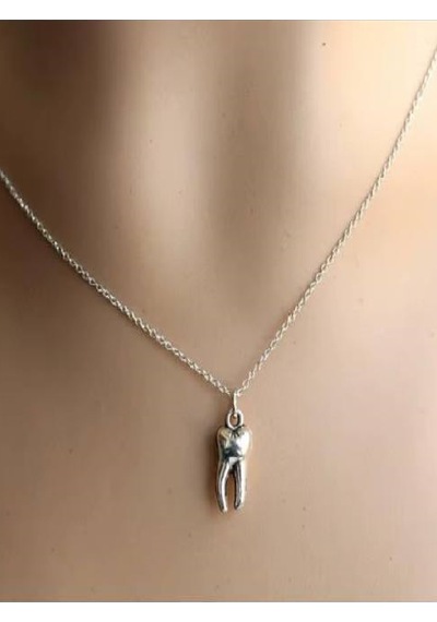 Diş Figürlü Unisex Kolye 60 Cm Zincirli Zamak Kaplama Anatomik Ve Gotik Takı Çok renkli