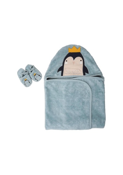 Penguen Bebek Havlu Kundak Yenidoğan Banyo Seti Turkuaz Çok Renkli