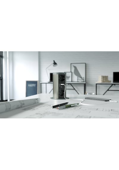 Metalline® Tower-line Bas-Aç Masaüstü Priz Kutusu Usb - Antrasit