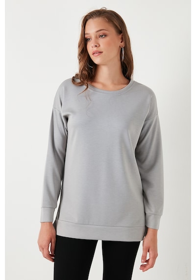 Lela Streç Oversize Fit Bisiklet Yaka Modal Kumaş Bayan Sweat 5865877 Gri